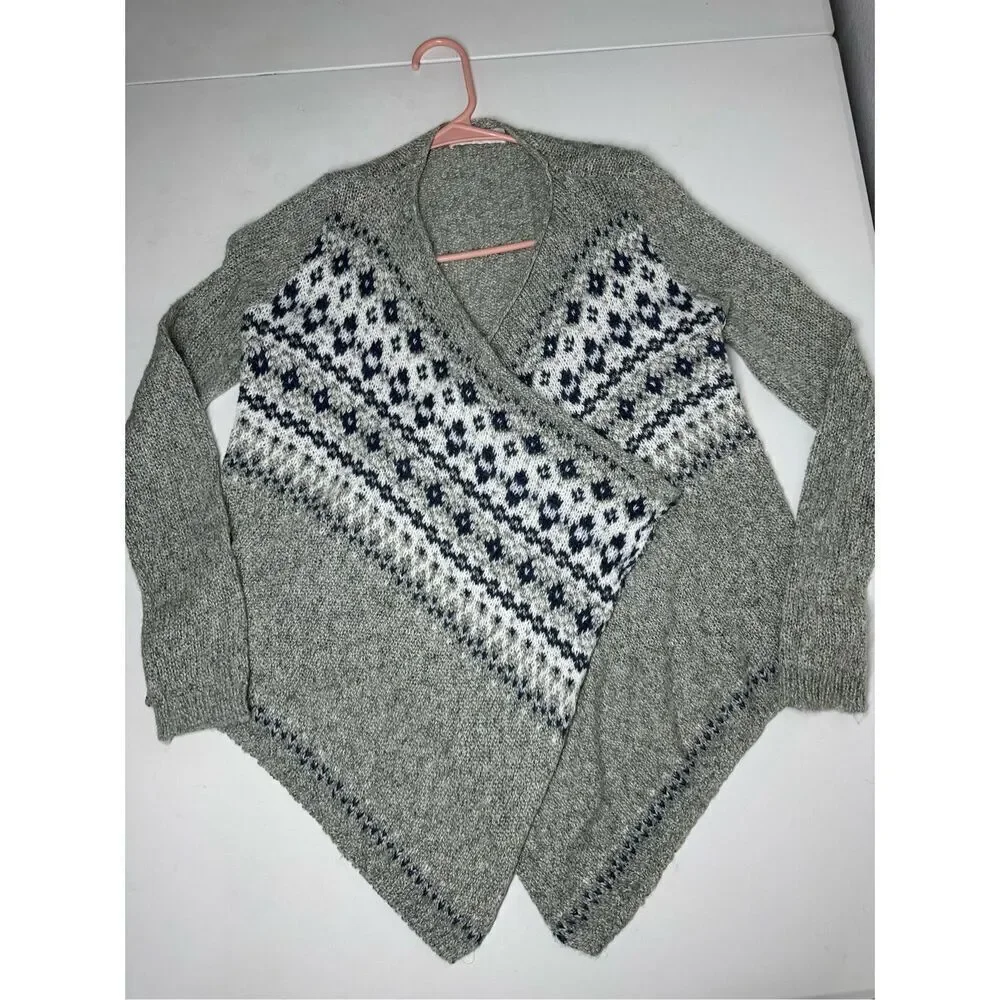 Abercrombie Kids Girls Sz L Blue/Grey/White Open Front Waterfall Cardigan Cotton